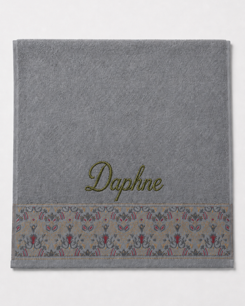 Wholesale Daphne Embroidered Hair Towel in Light Gray | Bulk Personalized Cotton Towels, 25+ Pieces