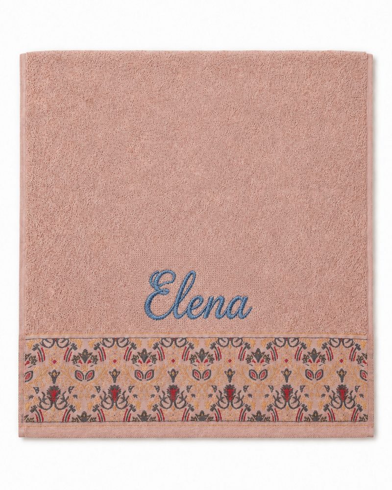 Wholesale Elena Embroidered Hair Towel in Blush Pink | Bulk Personalized Cotton Towels, 25+ Pieces