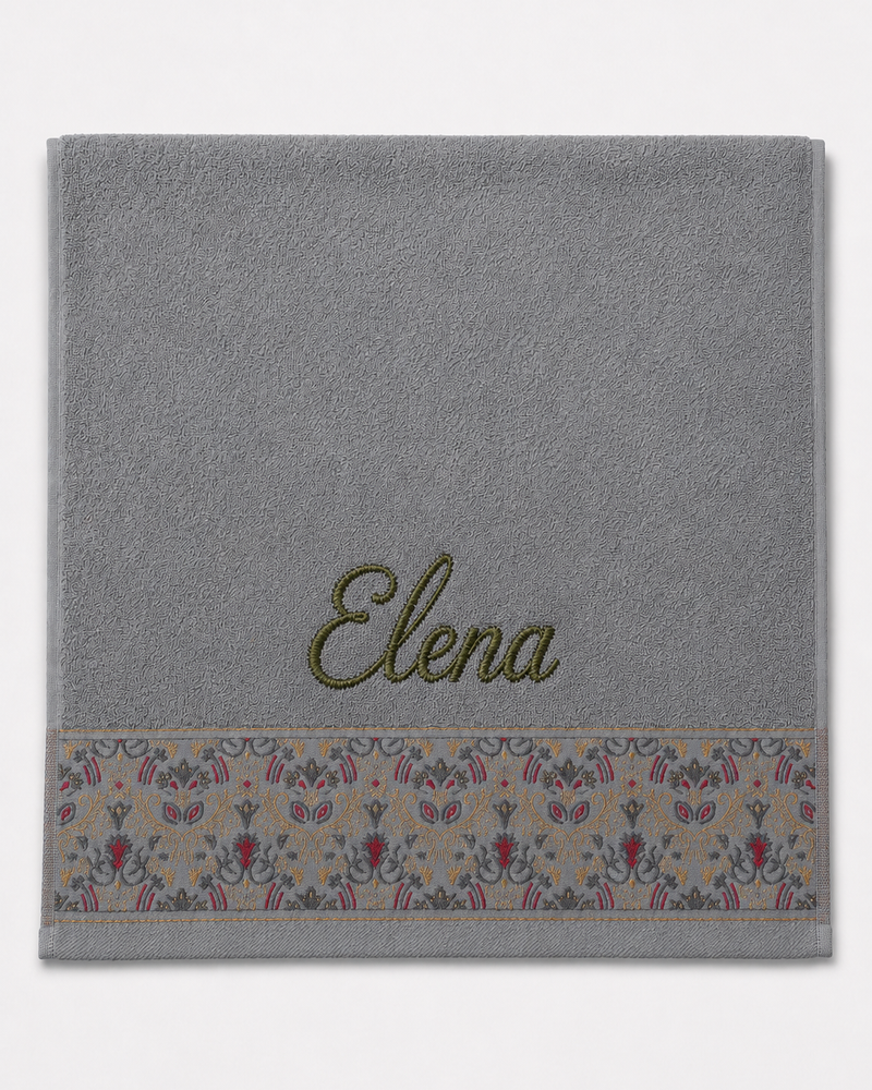 Wholesale Elena Embroidered Hair Towel in Light Gray | Bulk Personalized Cotton Towels, 25+ Pieces
