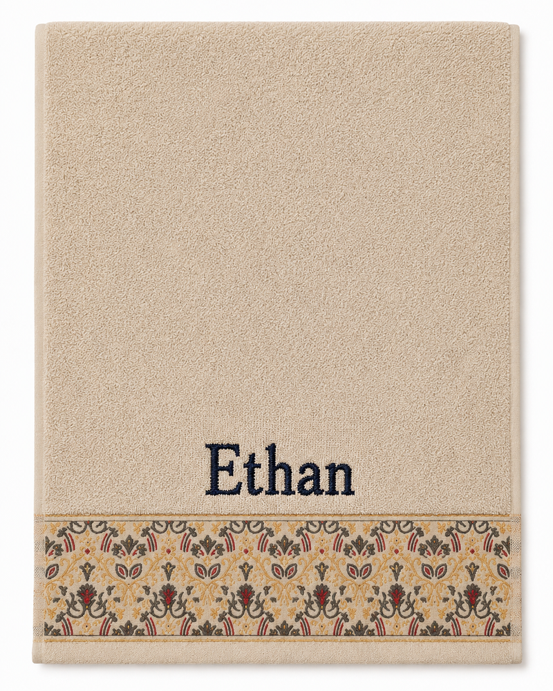 Wholesale Ethan Embroidered Hair Towel in Cream | Bulk Personalized Cotton Towels, 25+ Pieces
