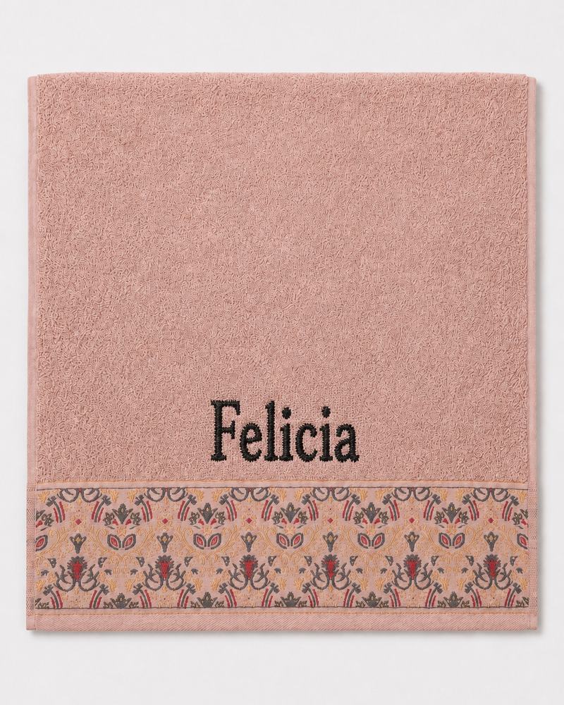 Wholesale Felicia Embroidered Hair Towel in Blush Pink | Bulk Personalized Cotton Towels, 25+ Pieces