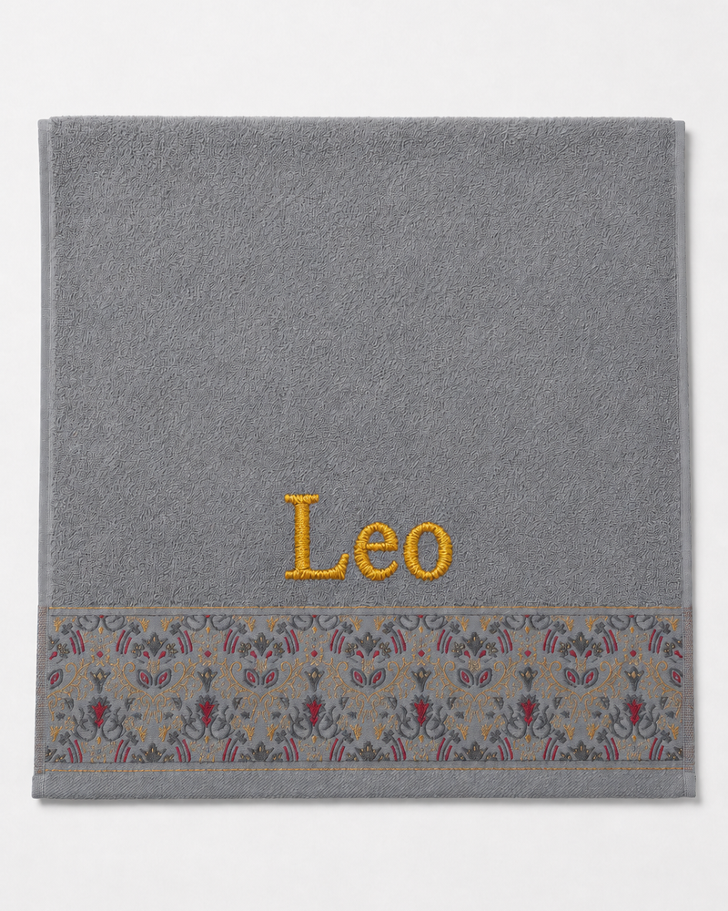 Wholesale Leo Embroidered Hair Towel in Light Gray | Bulk Personalized Cotton Towels, 25+ Pieces