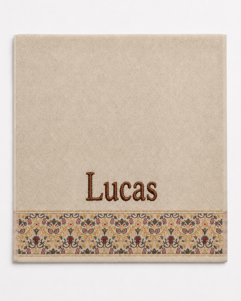 Wholesale Lucas Embroidered Hair Towel in Cream | Bulk Personalized Cotton Towels, 25+ Pieces