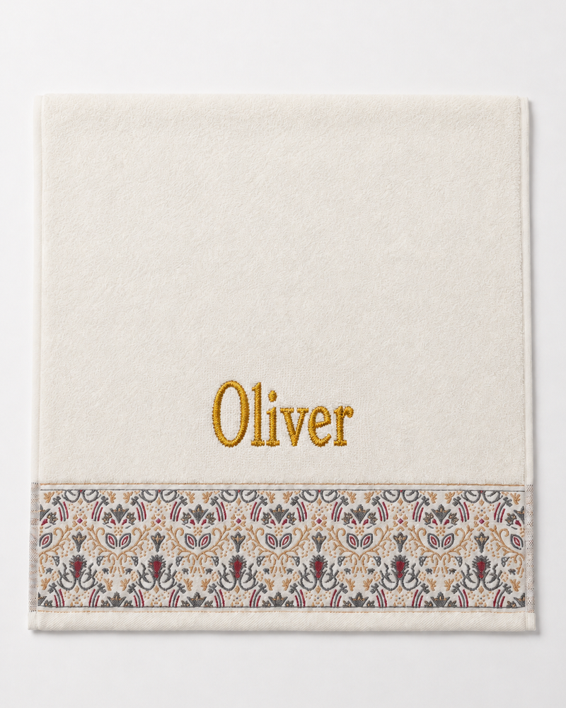 Wholesale Oliver Embroidered Hair Towel in Ivory | Bulk Personalized Cotton Towels, 25+ Pieces