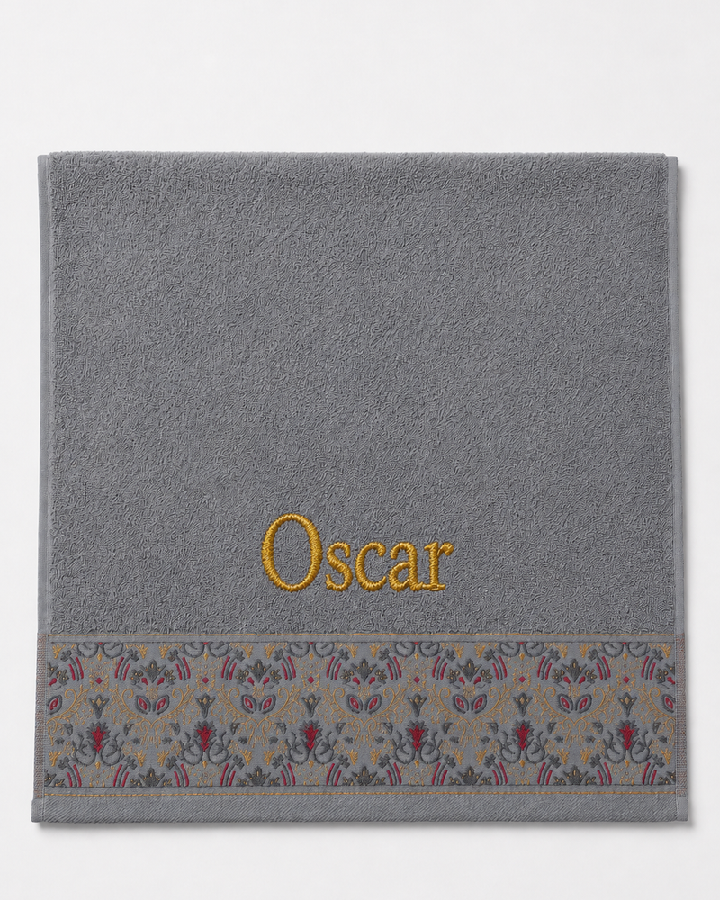 Wholesale Oscar Embroidered Hair Towel in Light Gray | Bulk Personalized Cotton Towels, 25+ Pieces