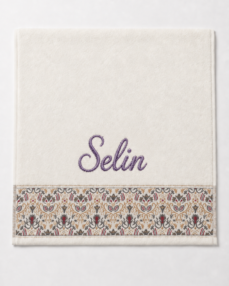 Wholesale Selin Embroidered Hair Towel in Ivory | Bulk Personalized Cotton Towels, 25+ Pieces