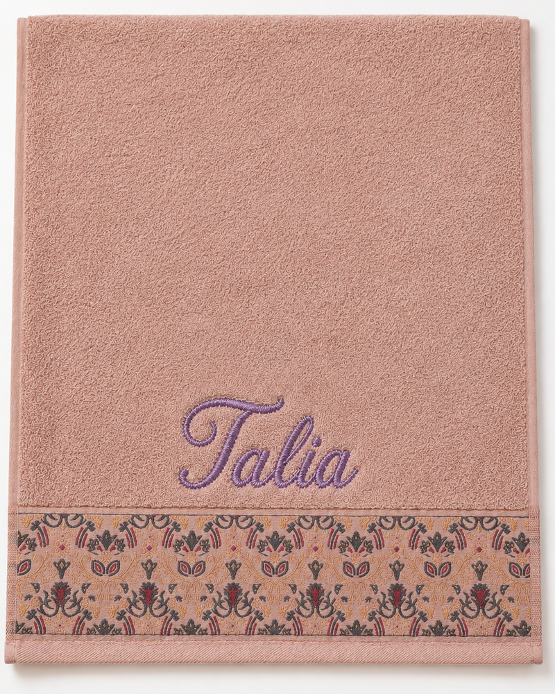 Wholesale Talia Embroidered Hair Towel in Blush Pink | Bulk Personalized Cotton Towels, 25+ Pieces