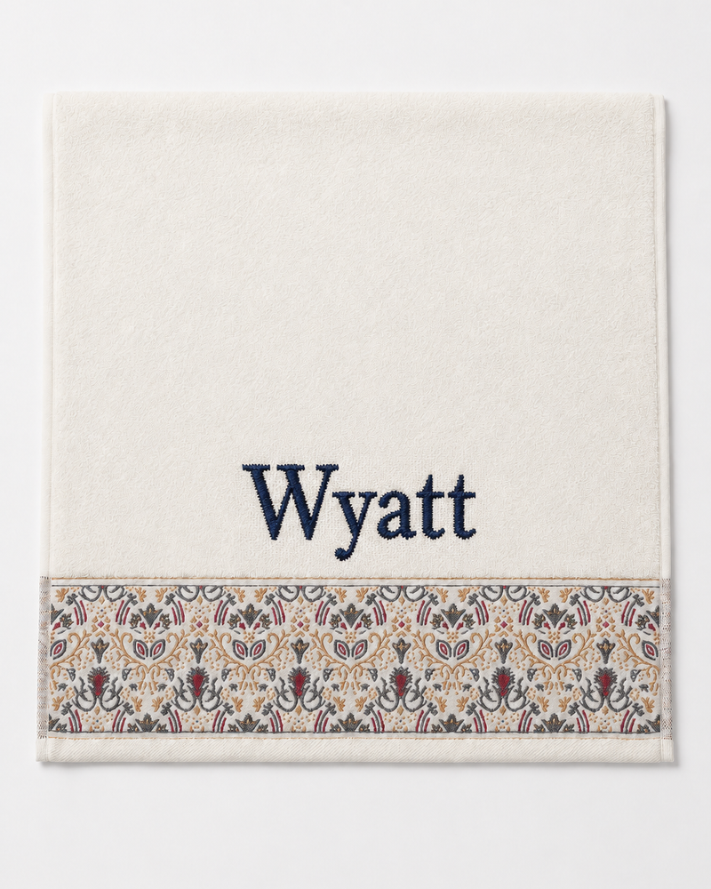 Wholesale Wyatt Embroidered Hair Towel in Ivory | Bulk Personalized Cotton Towels, 25+ Pieces