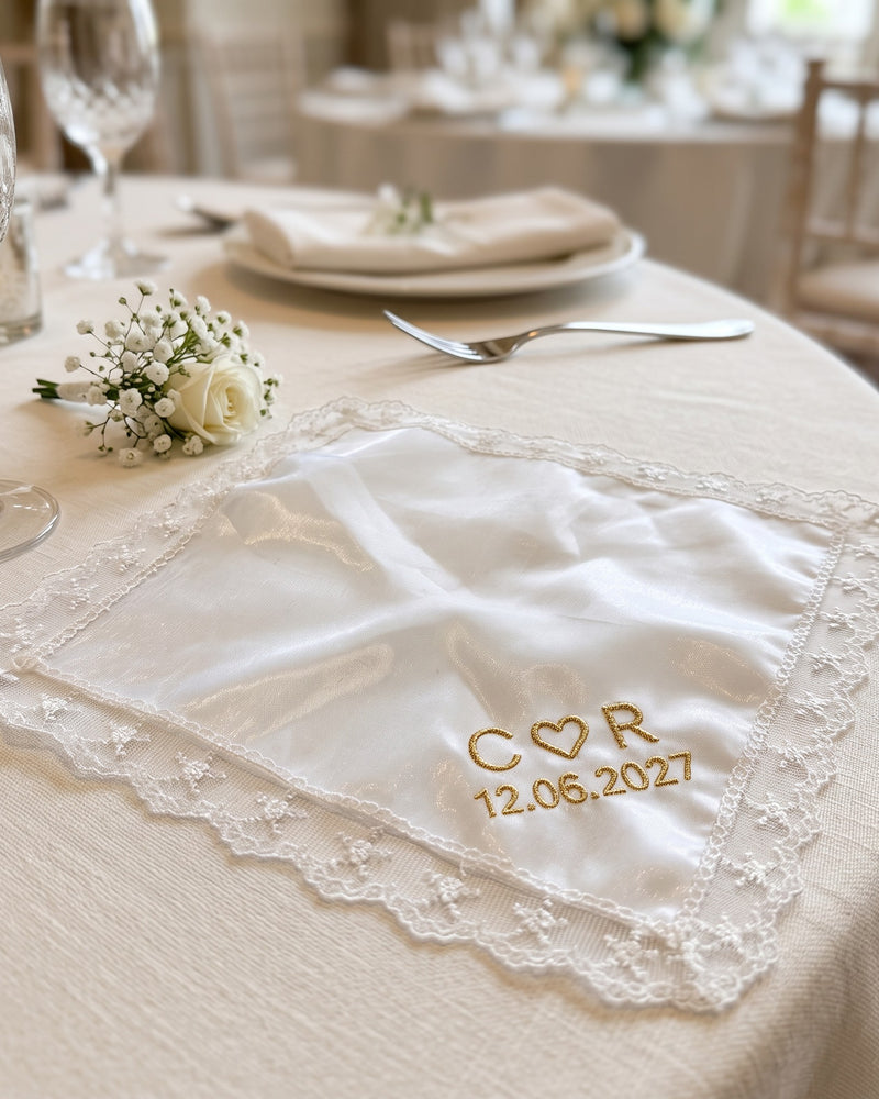 Wholesale C ♥ R Wedding Handkerchief, White Organza | Bulk Personalized Handkerchiefs, 15+ Pieces