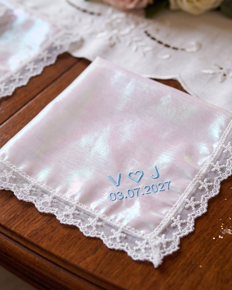 Wholesale V ♥ J Wedding Handkerchief, Rainbow Organza | Bulk Personalized Handkerchiefs, 15+ Pieces