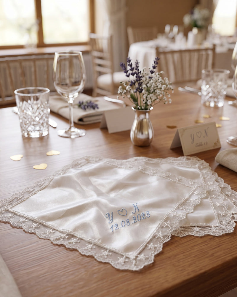 Wholesale Y ♥ N Wedding Handkerchief, White Organza | Bulk Personalized Handkerchiefs, 15+ Pieces