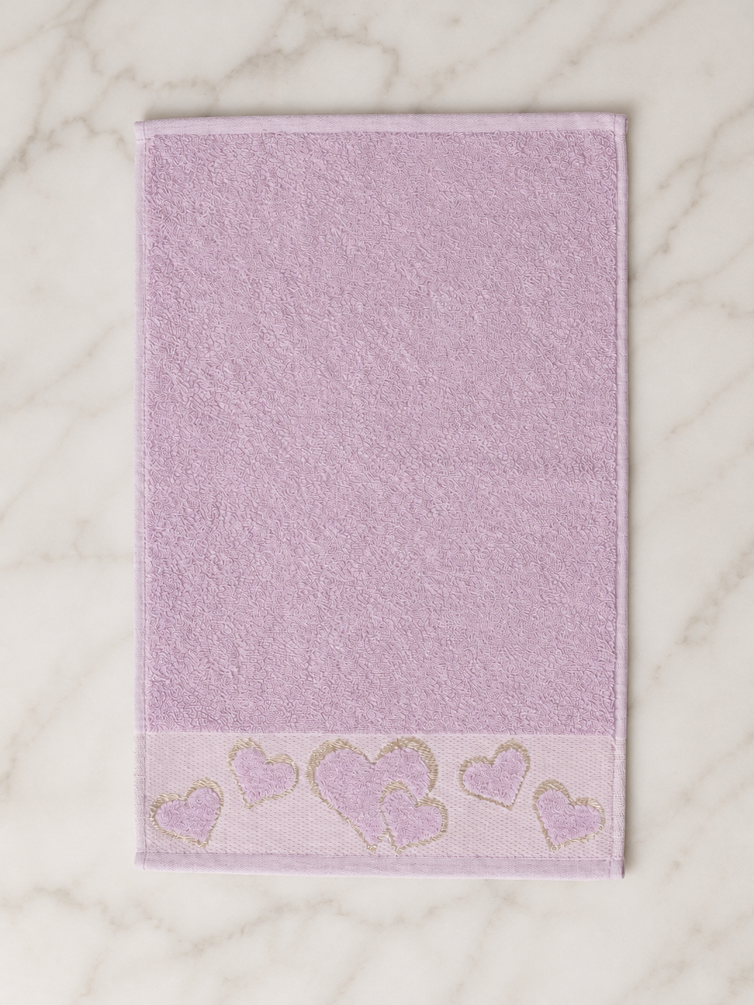 Plain lilac heart hand towel, no embroidery