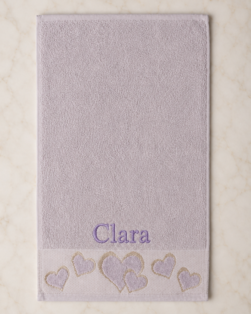Wholesale Clara Embroidered Heart Hand Towel | Bulk Personalized Cotton Towels, 25+ Pieces