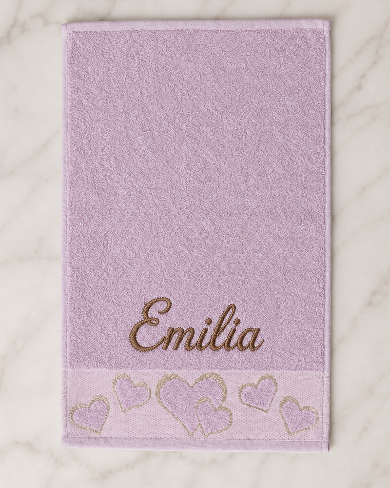 Wholesale Emilia Embroidered Heart Hand Towel | Bulk Personalized Cotton Towels, 25+ Pieces