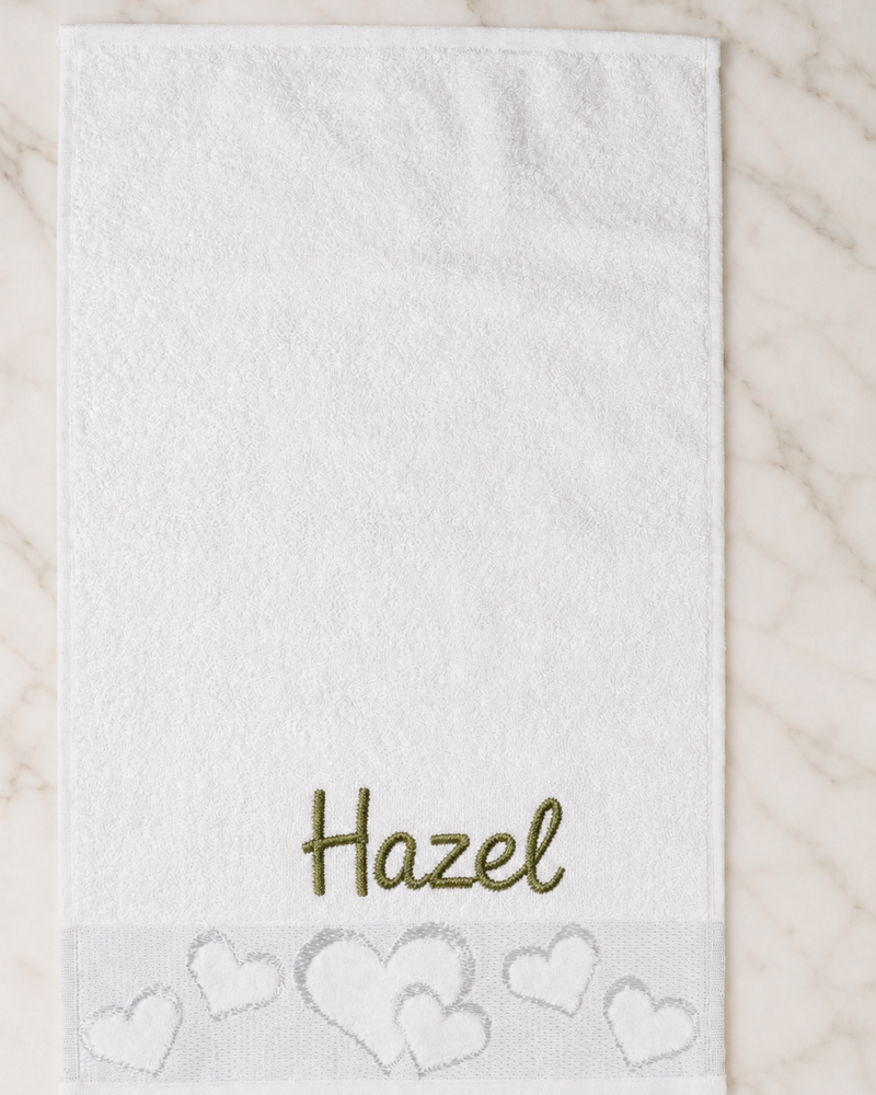 Wholesale Hazel Embroidered Heart Hand Towel | Bulk Personalized Cotton Towels, 25+ Pieces