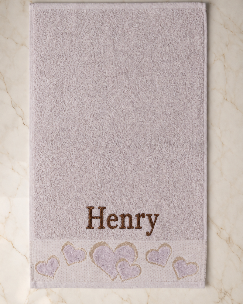 Wholesale Henry Embroidered Heart Hand Towel | Bulk Personalized Cotton Towels, 25+ Pieces