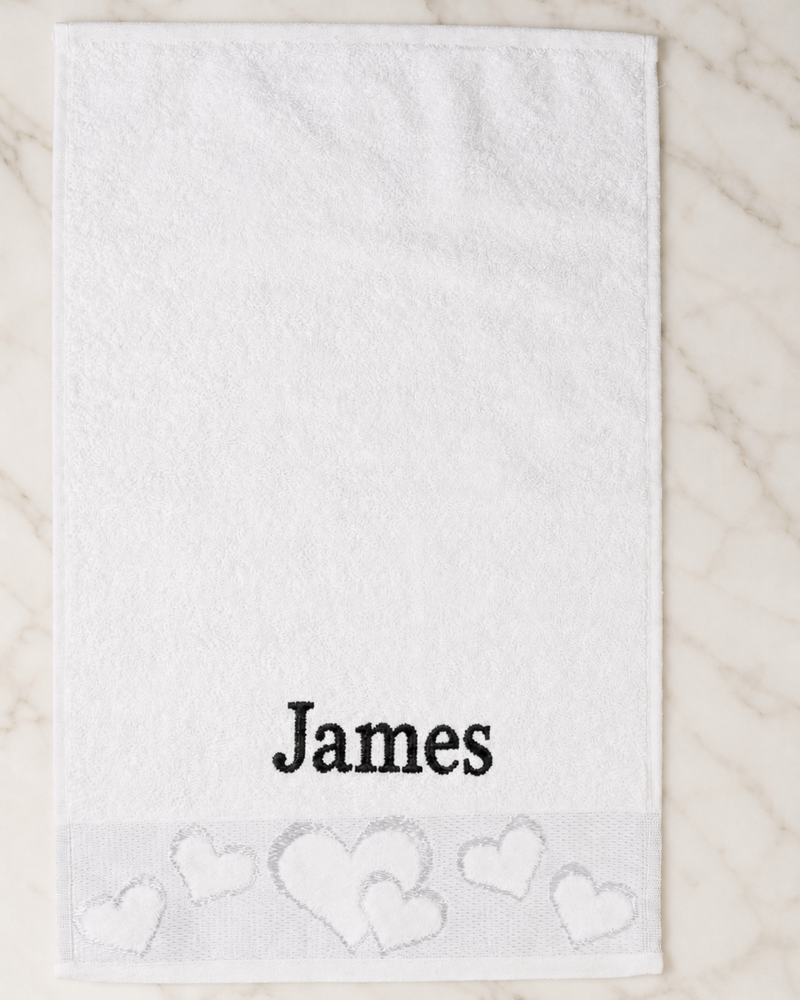 Wholesale James Embroidered Heart Hand Towel | Bulk Personalized Cotton Towels, 25+ Pieces