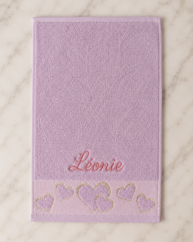Wholesale Léonie Embroidered Heart Hand Towel | Bulk Personalized Cotton Towels, 25+ Pieces