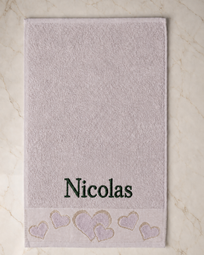 Wholesale Nicolas Embroidered Heart Hand Towel | Bulk Personalized Cotton Towels, 25+ Pieces
