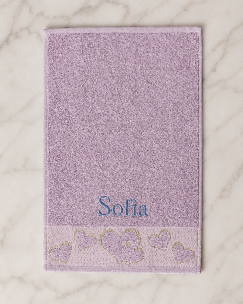 Wholesale Sofia Embroidered Heart Hand Towel | Bulk Personalized Cotton Towels, 25+ Pieces