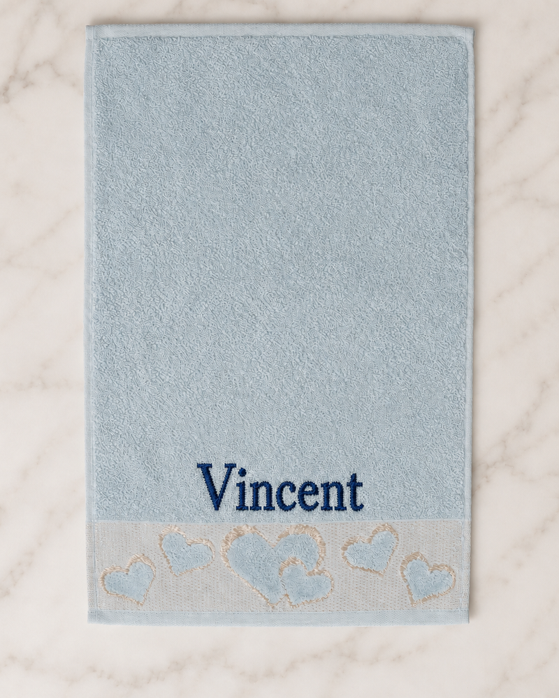 Wholesale Vincent Embroidered Heart Hand Towel | Bulk Personalized Cotton Towels, 25+ Pieces