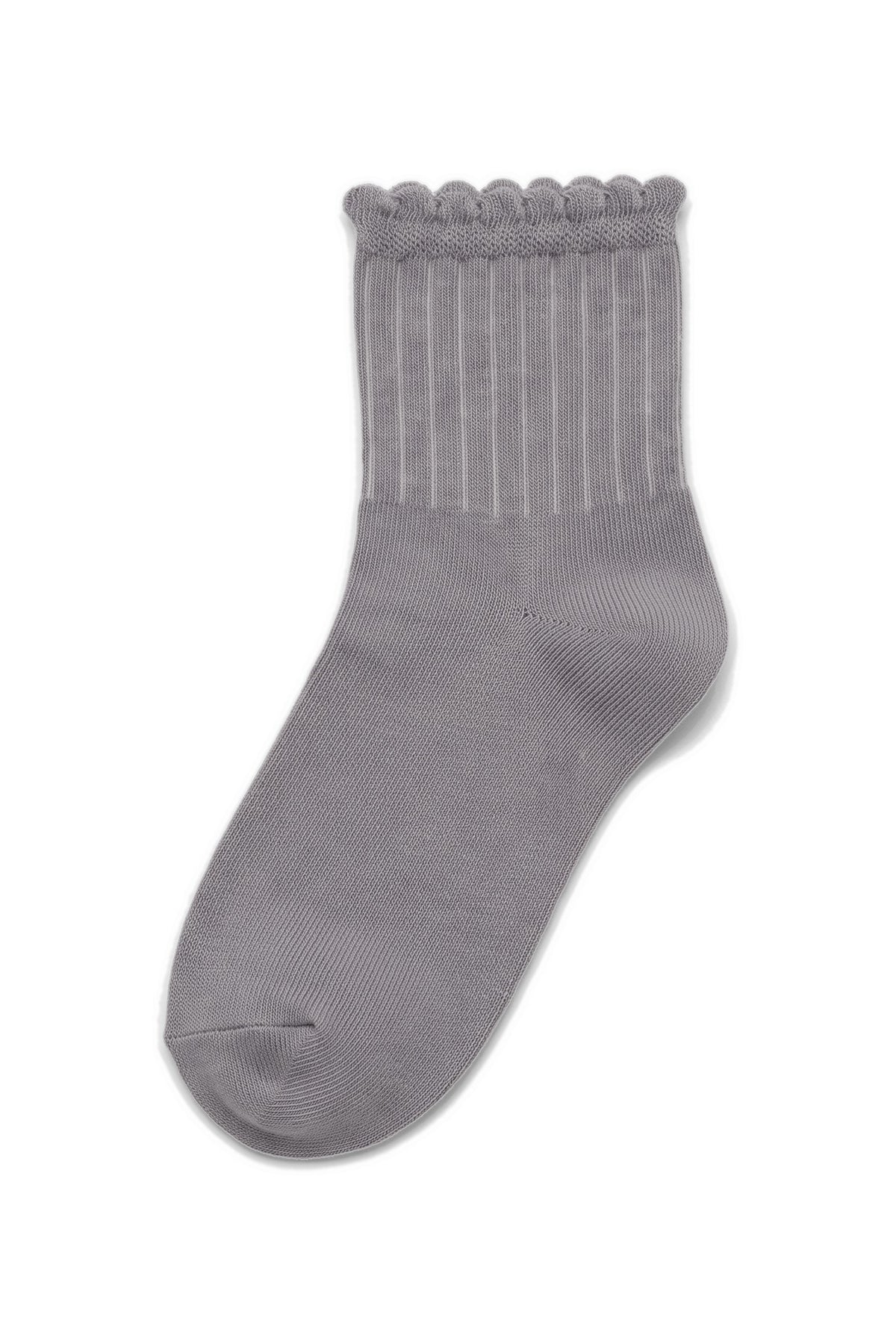 Grey ruffle ankle socks, blank — no embroidery