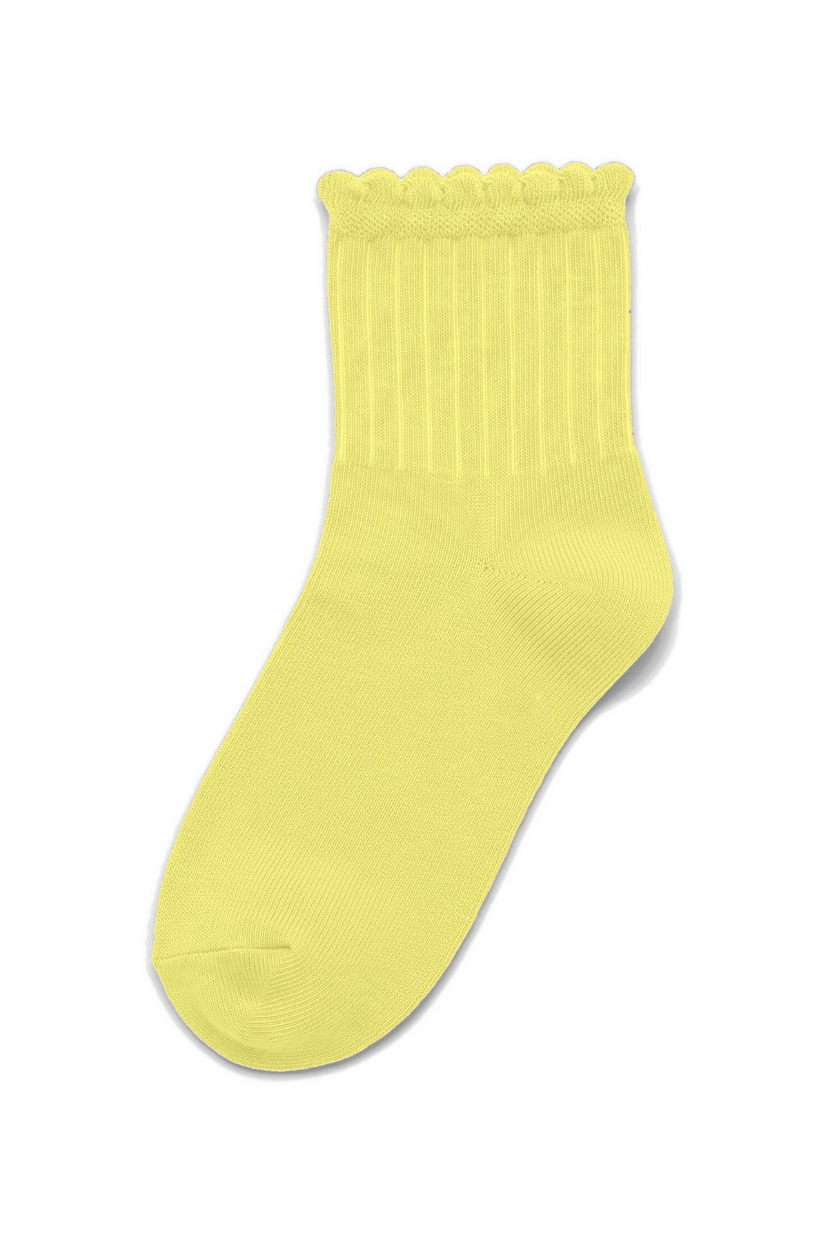 Lemon Yellow ruffle ankle socks, blank — no embroidery