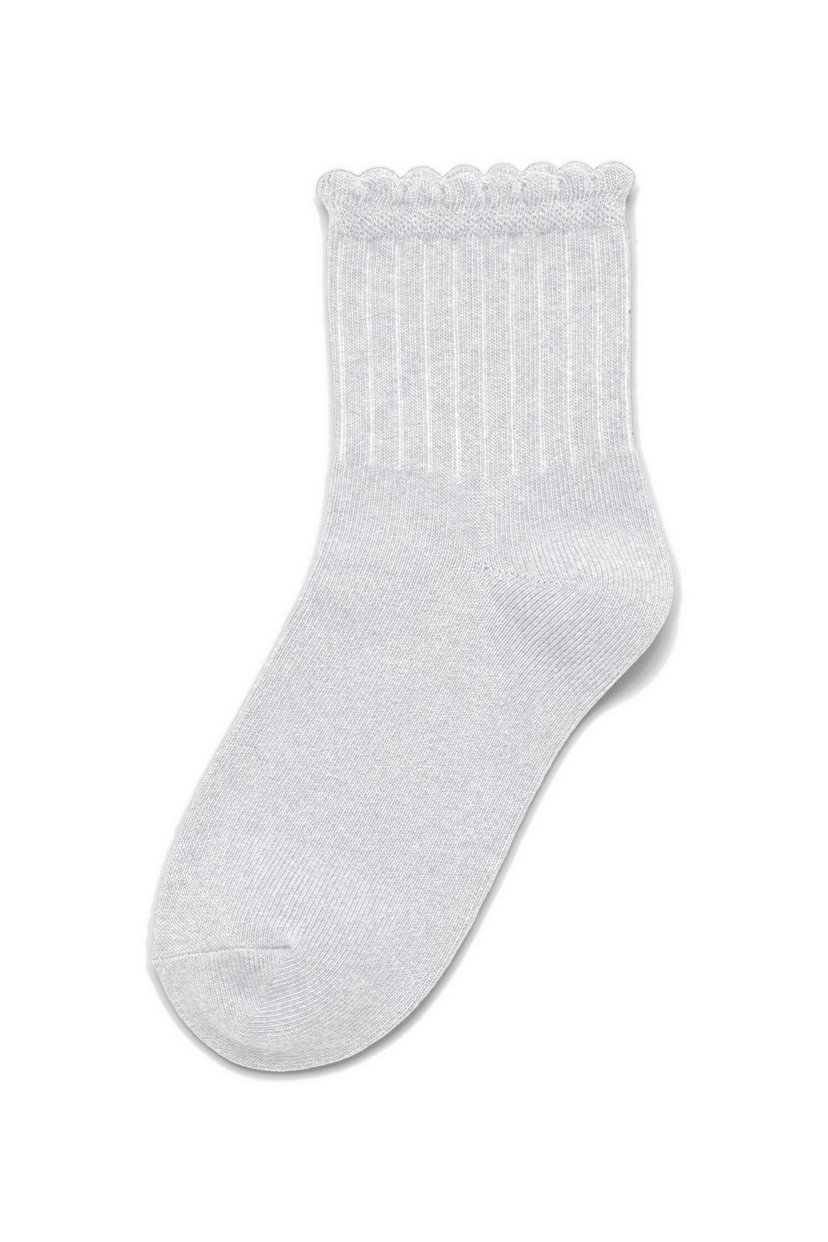 White Melange ruffle ankle socks, blank — no embroidery