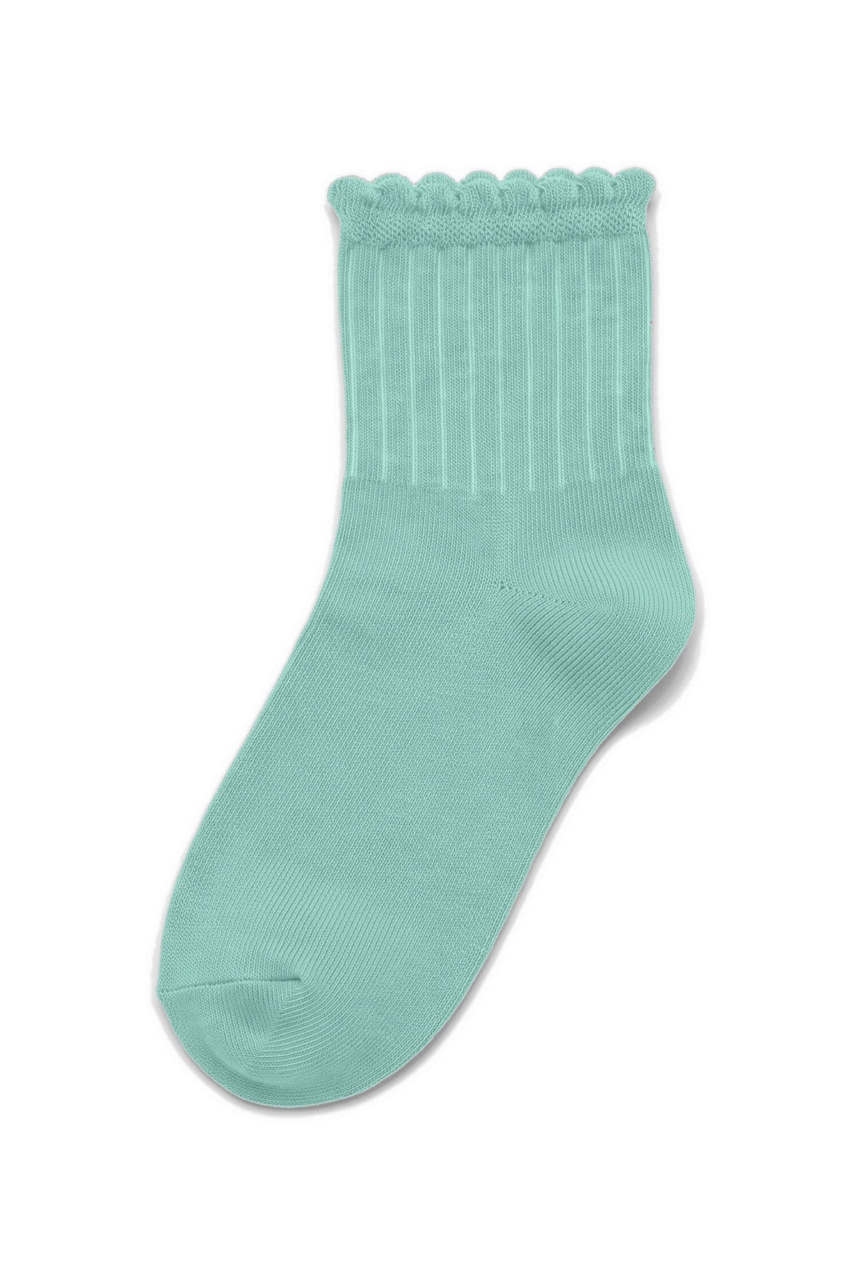 Mint ruffle ankle socks, blank — no embroidery