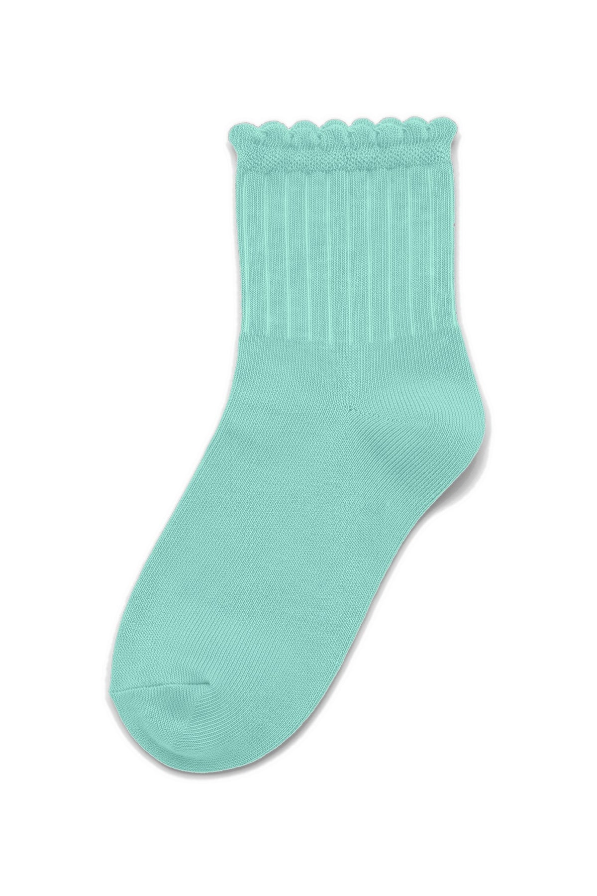 Light Mint ruffle ankle socks, blank — no embroidery
