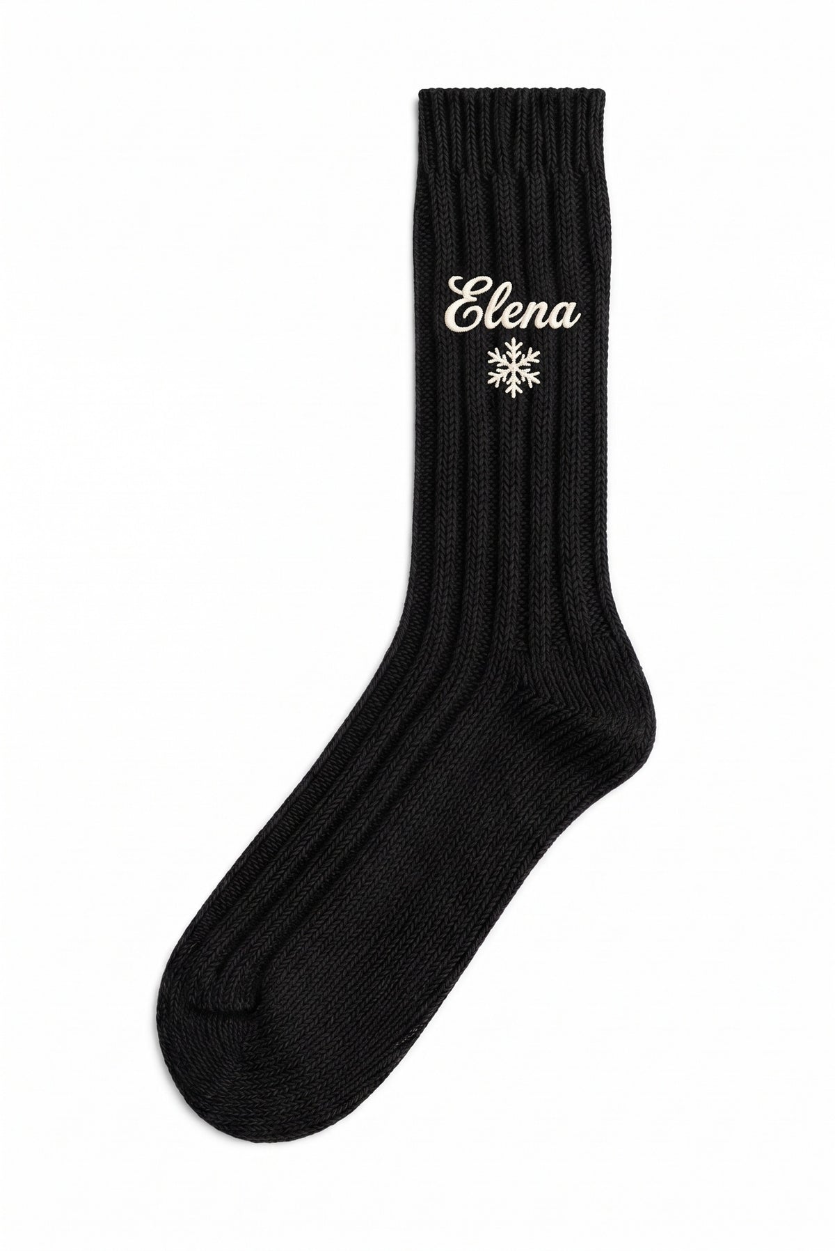Black women's wool socks with custom embroidery on the cuff