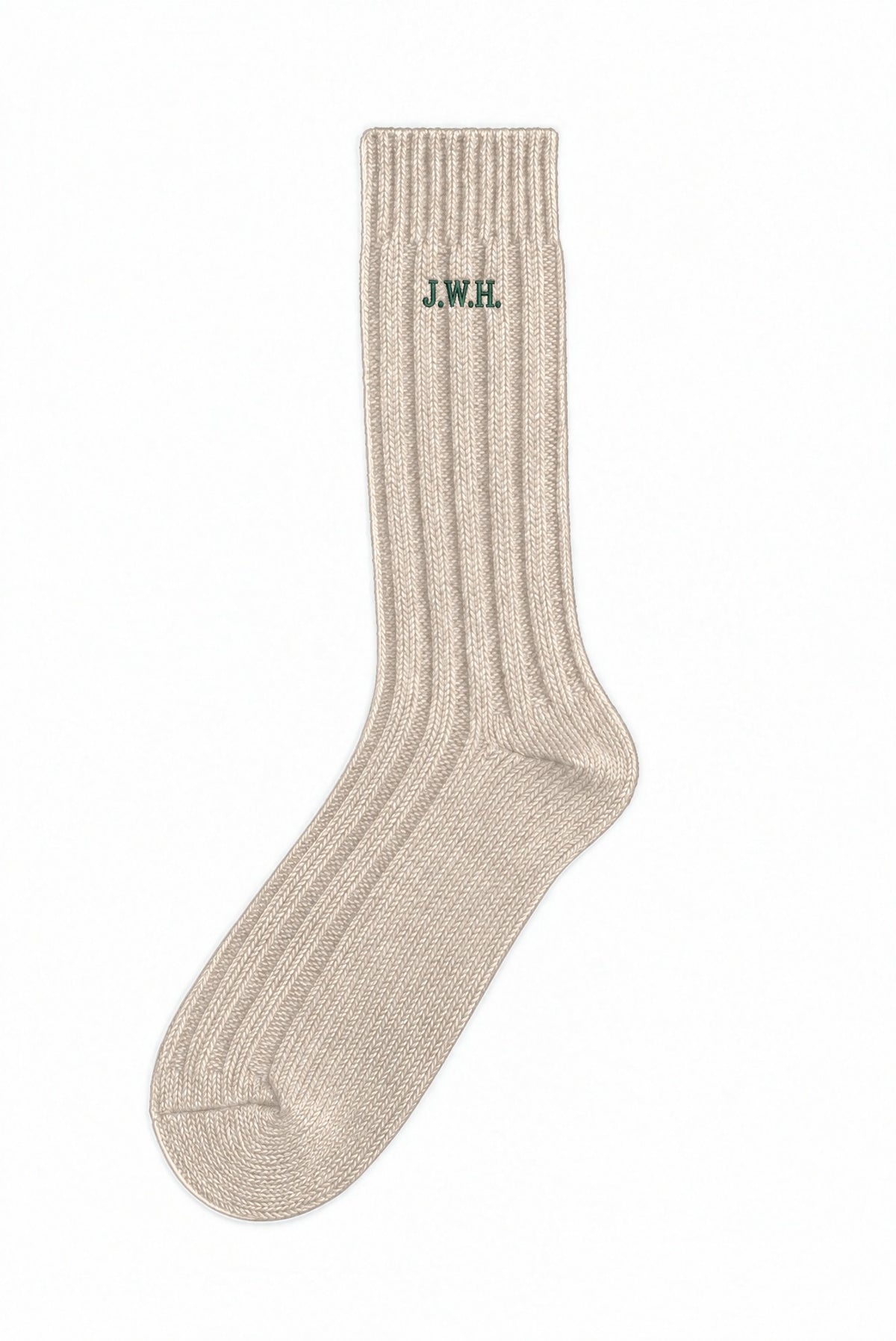 Beige men's wool socks with custom embroidery on the cuff