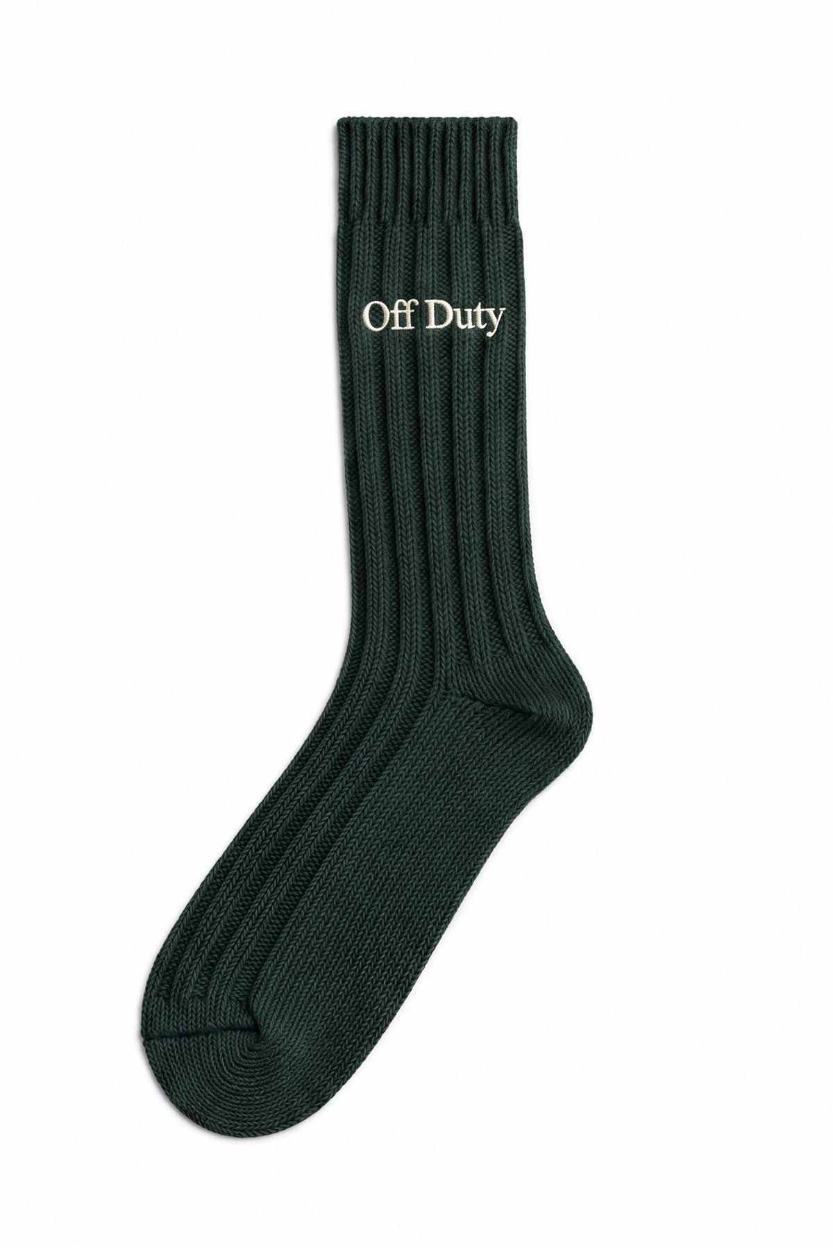 Green men's wool socks with custom embroidery on the cuff
