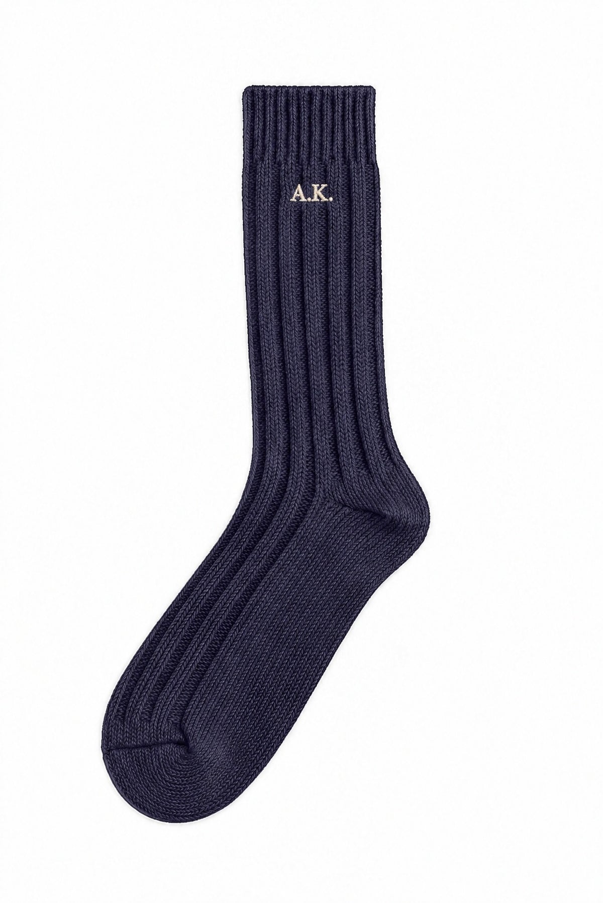 Navy men's wool socks with custom embroidery on the cuff