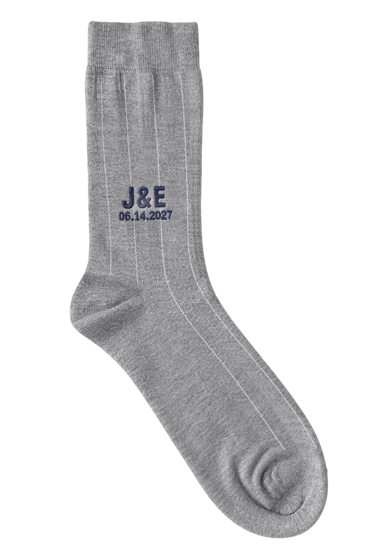 Light Grey Melange groom dress socks with custom embroidery on the cuff