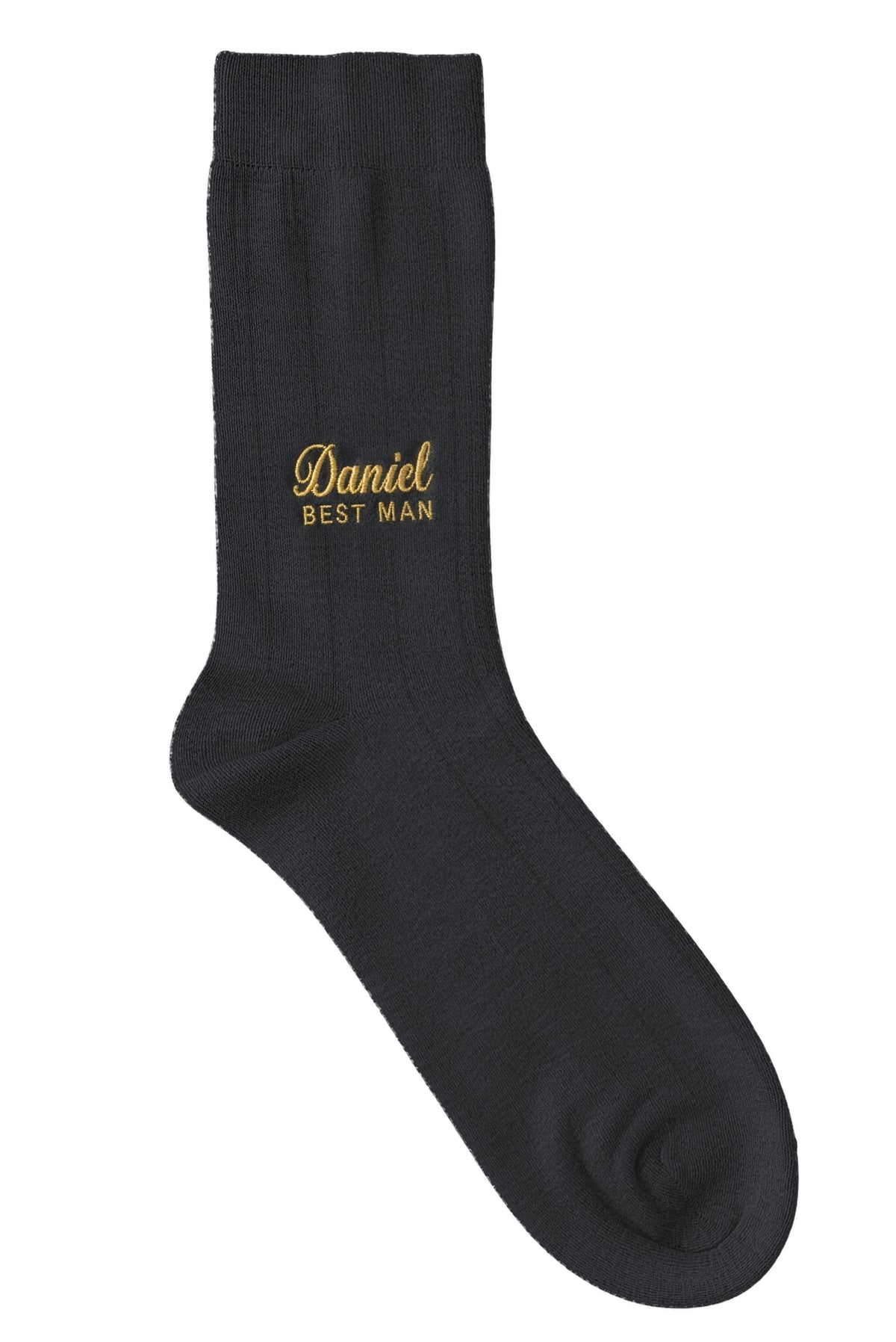 Black groom dress socks with custom embroidery on the cuff