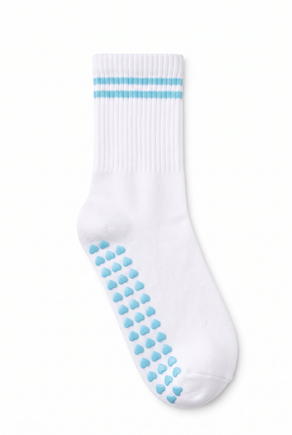 Turquoise crew pilates grip socks, blank — no embroidery