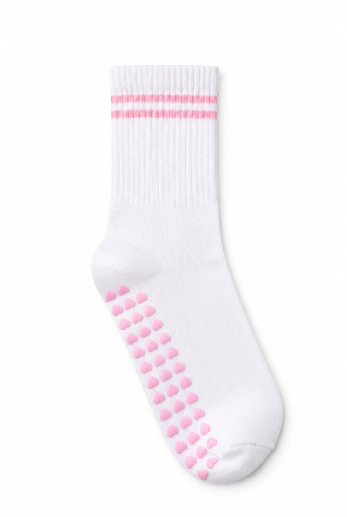 Pink crew pilates grip socks, blank — no embroidery
