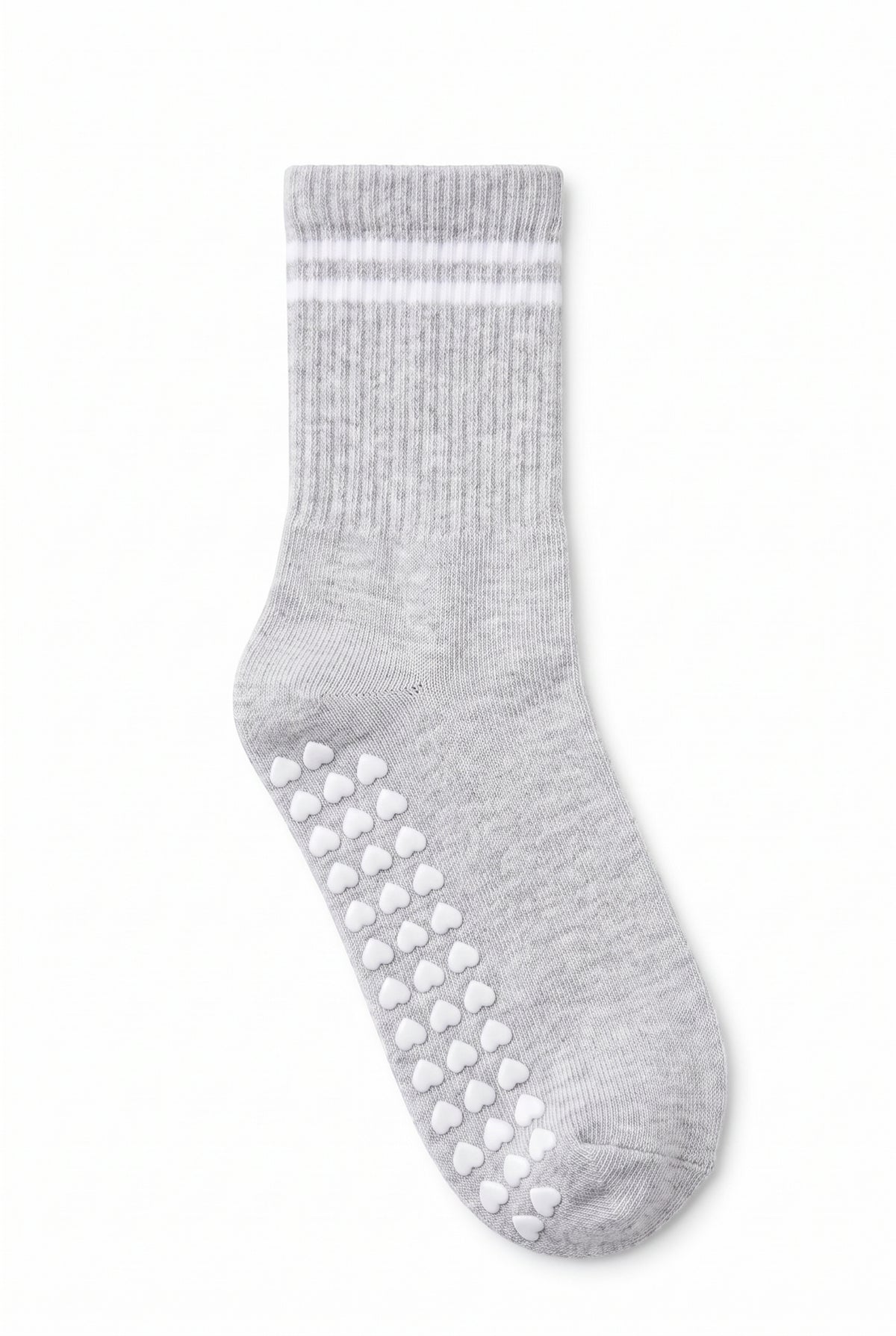 Grey crew pilates grip socks, blank — no embroidery