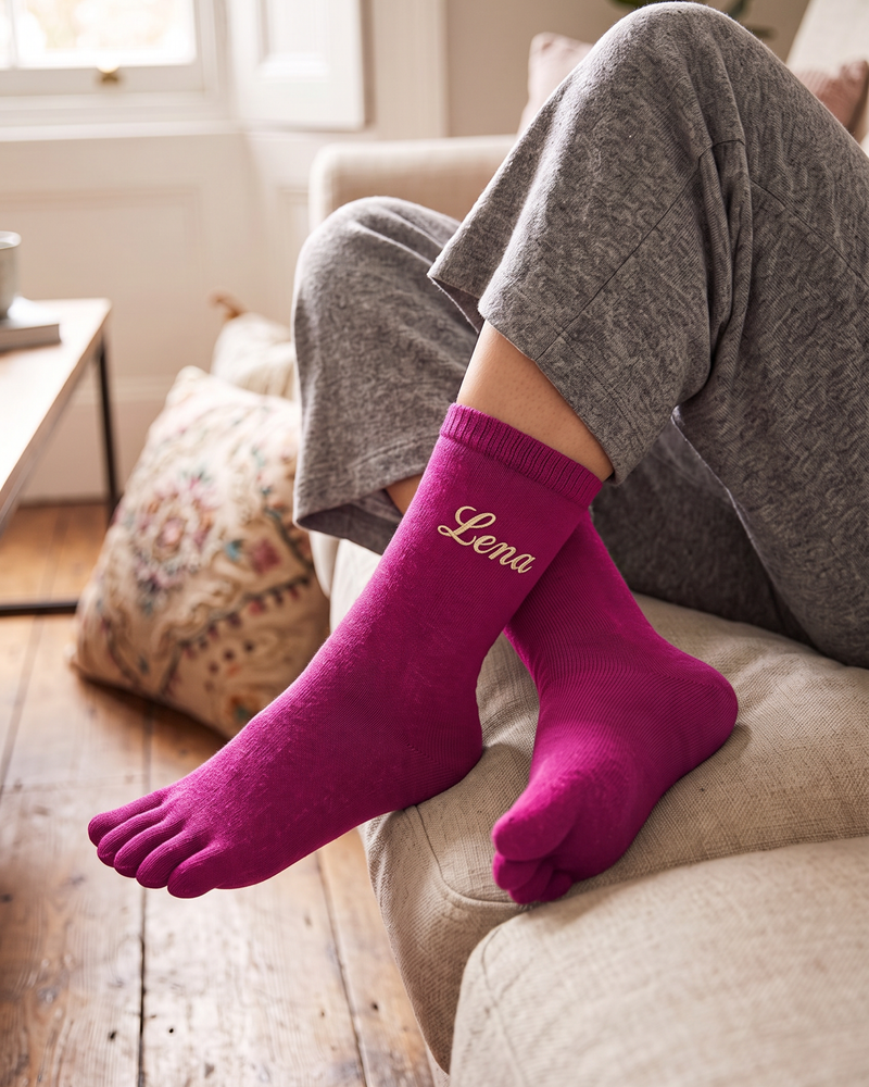 Wholesale Fuchsia Toe Socks | Bulk Custom Embroidered Five-Toe Socks, 100+ Pairs
