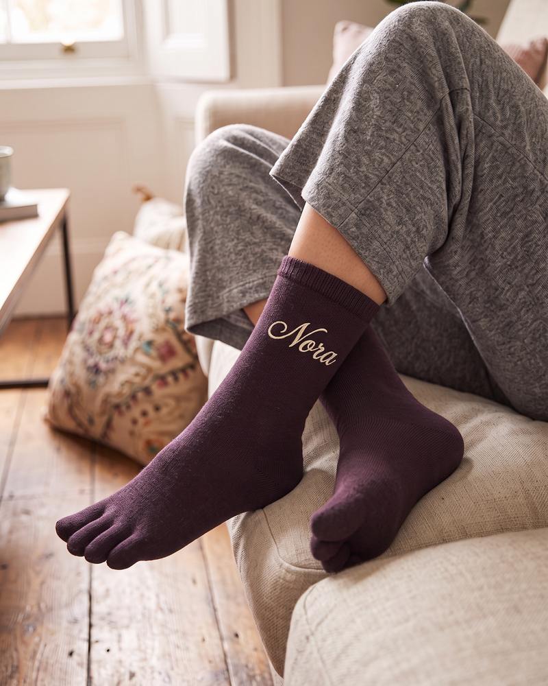 Dark Brown Toe Socks | Personalized Embroidered Five-Toe Socks for Women