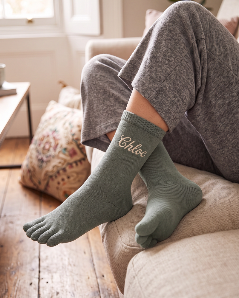 Wholesale Dark Green Toe Socks | Bulk Custom Embroidered Five-Toe Socks, 100+ Pairs