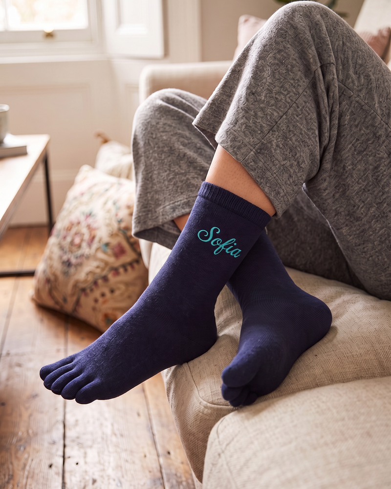 Navy Toe Socks | Personalized Embroidered Five-Toe Socks for Women