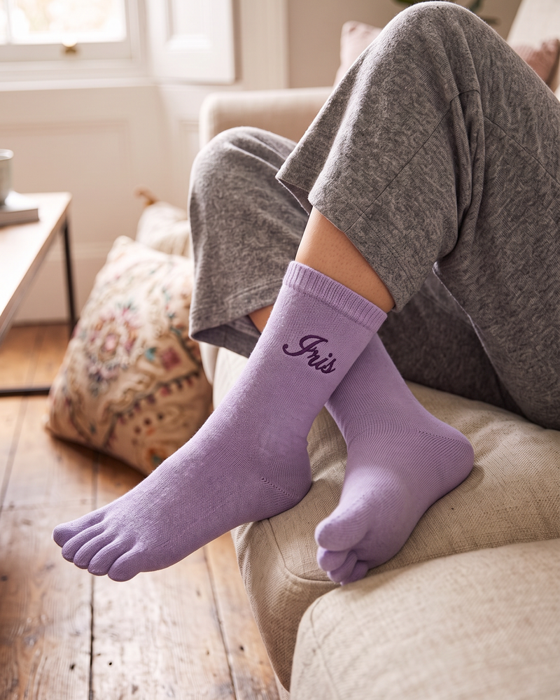Lilac Toe Socks | Personalized Embroidered Five-Toe Socks for Women