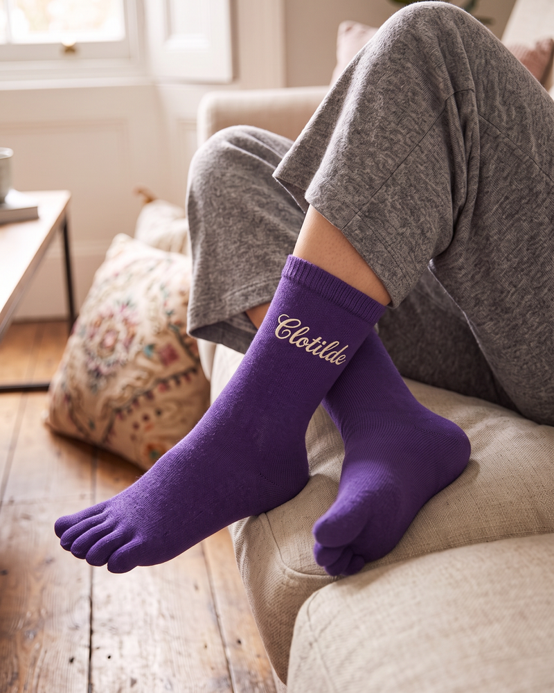 Purple Toe Socks | Personalized Embroidered Five-Toe Socks for Women