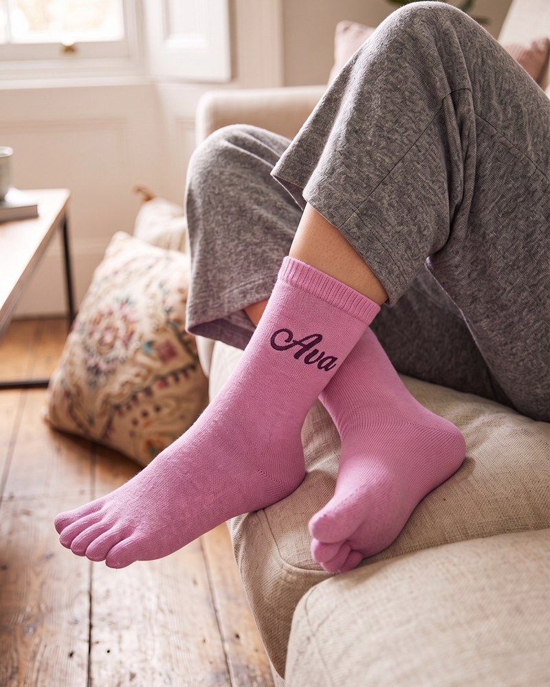 Pink Toe Socks | Personalized Embroidered Five-Toe Socks for Women