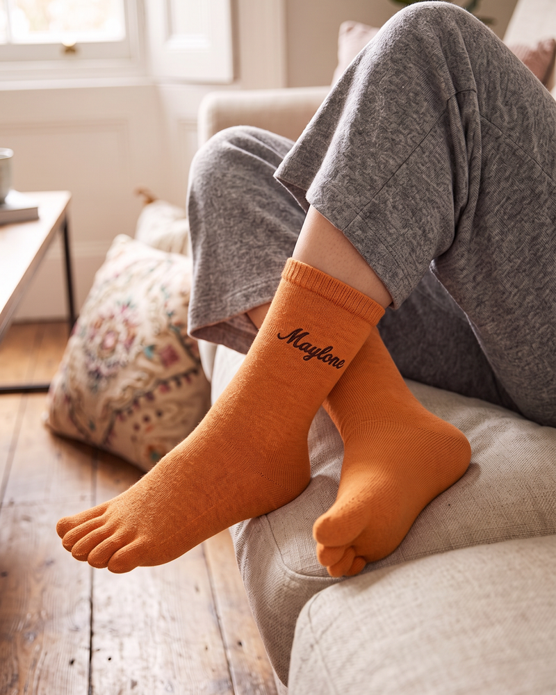 Wholesale Orange Toe Socks | Bulk Custom Embroidered Five-Toe Socks, 100+ Pairs