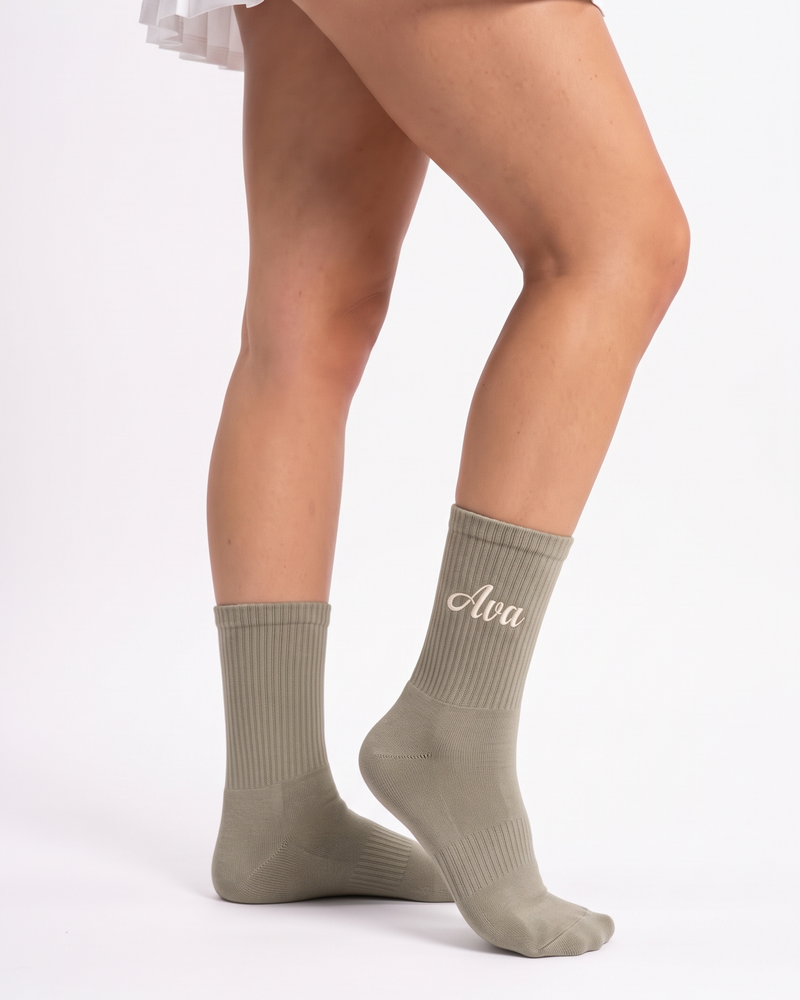 Khaki Tennis Socks | Personalized Embroidered Tennis Socks for Women