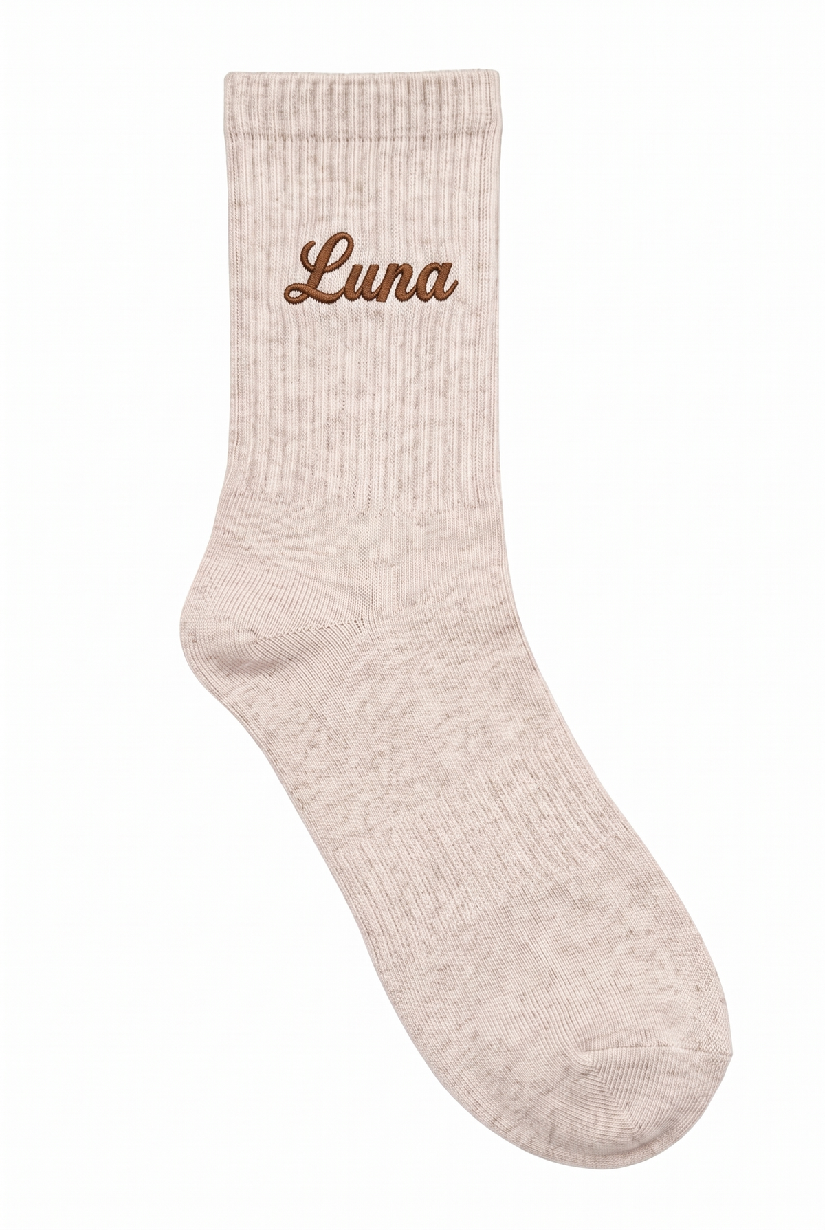Cream Melange tennis socks with custom embroidery on the cuff