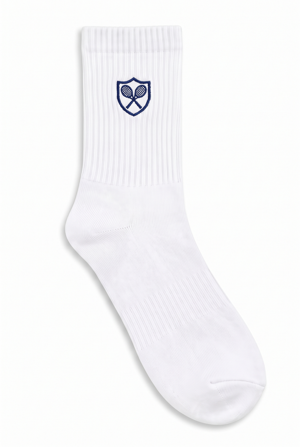 White tennis socks with custom embroidery on the cuff